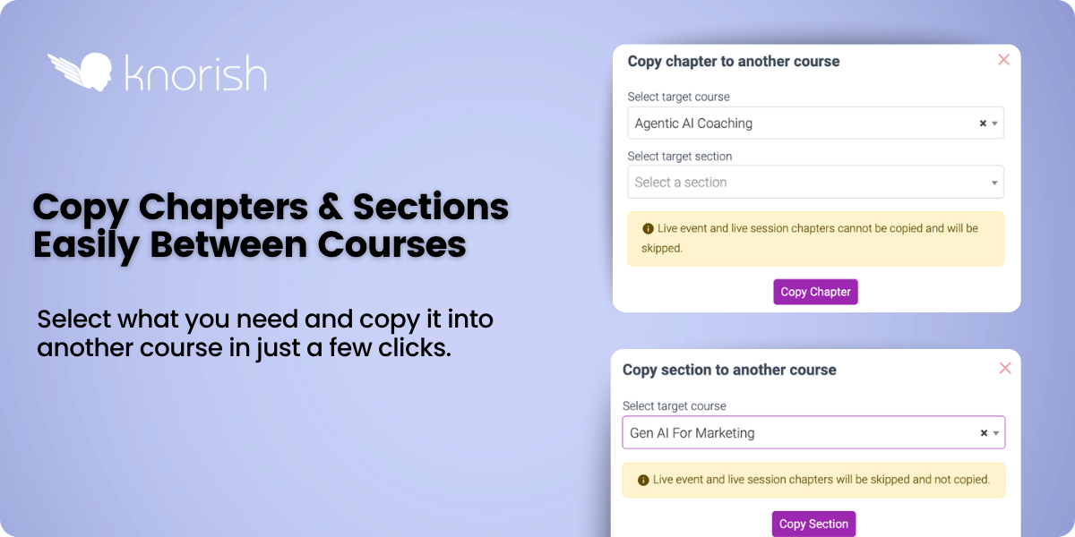 Copy Chapters & Sections Between Courses | Edbound AI | Knorish