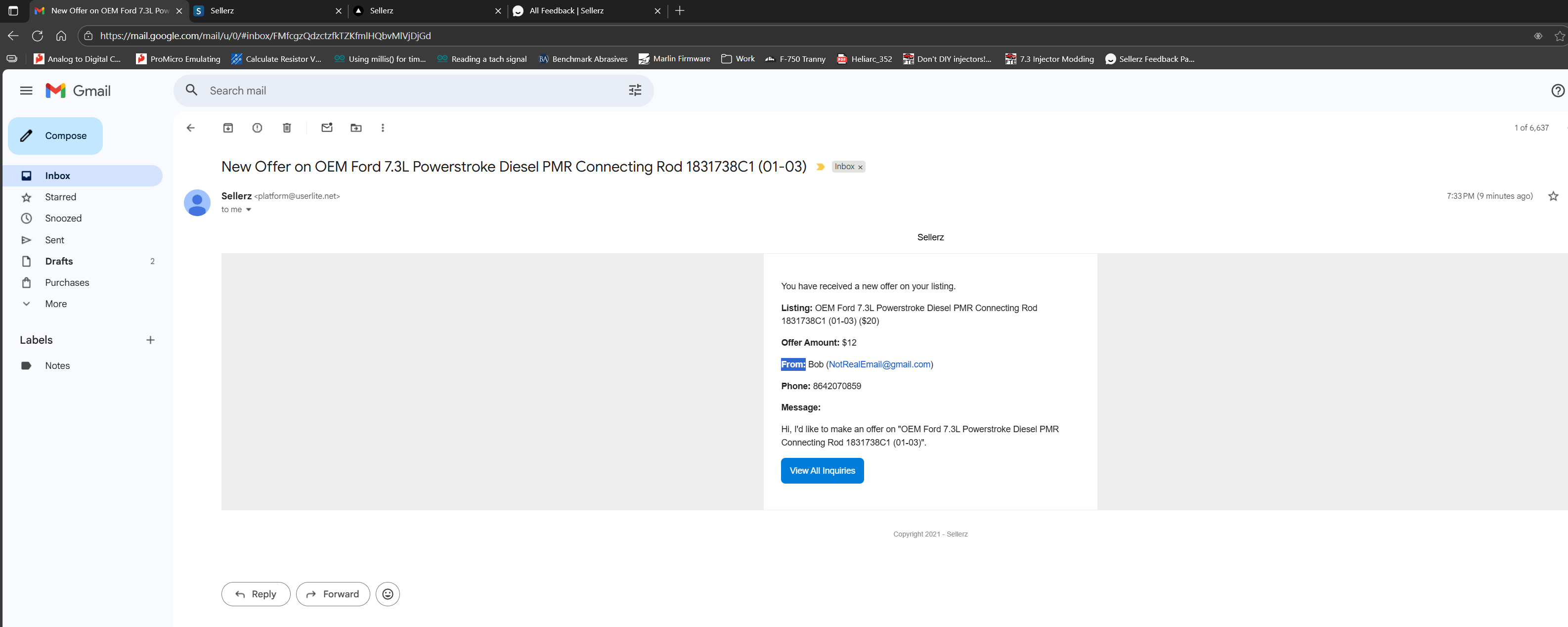 Inquiries not showing on Sellerz page | Sellerz